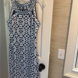 Gretchen Scott Designs Navy and White Geometric Midi Dress